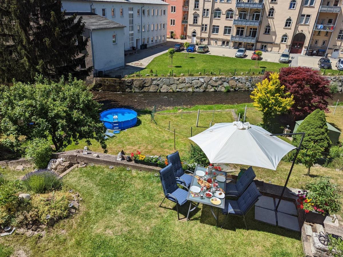 Ferienwohnung Urlaubstraum mit Pool, Terrasse&Fluss im Garten - UT Sebnitz Exterior foto